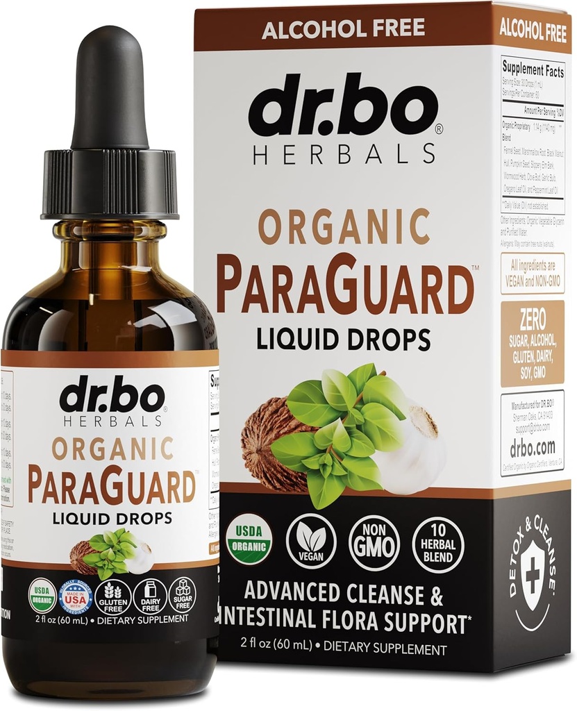 ParaGuard Cleanse Liquid Organic Detox - Organic Intestinal Guard Formula Supplément pour les humains avec Noyer Noir Teinture de Wormwood Clove & Oregano - Nettoyeur naturel de corps d'intestin à base de plantes 2 oz