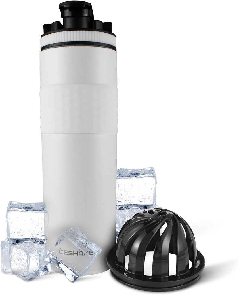 Bouteille de Shaker Inoxydable en Acier Inoxydable 20 oz, blanc, froid pour plus de 24 heures.