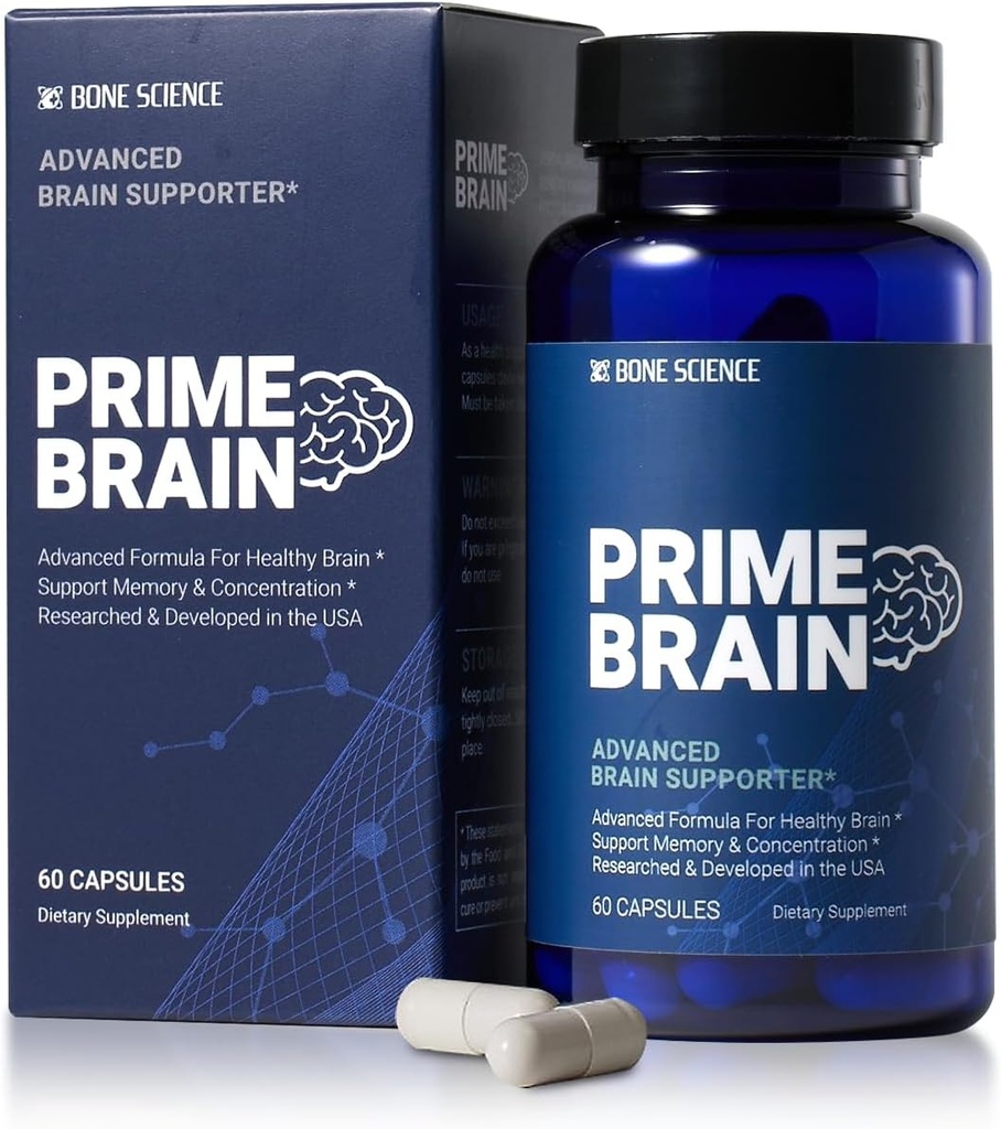 SCIENCE BONE - Supplément Cerveau Prime - Nootropic pour Focus, Mémoire et Performance Cognitive, avec Alpha GPC, L-Theanine et Ginkgo Biloba, Vegan - 60 Capsules