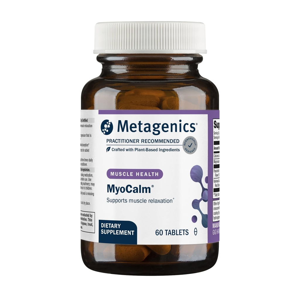 Métagène MyoCalme - Supplément au calcium et au magnésium pour la relaxation musculaire* - avec des racines de fleurs de passion et de valérianes pour une absorption accrue - Non-OGM, sans gluten et végétarien - 60 comprimés
