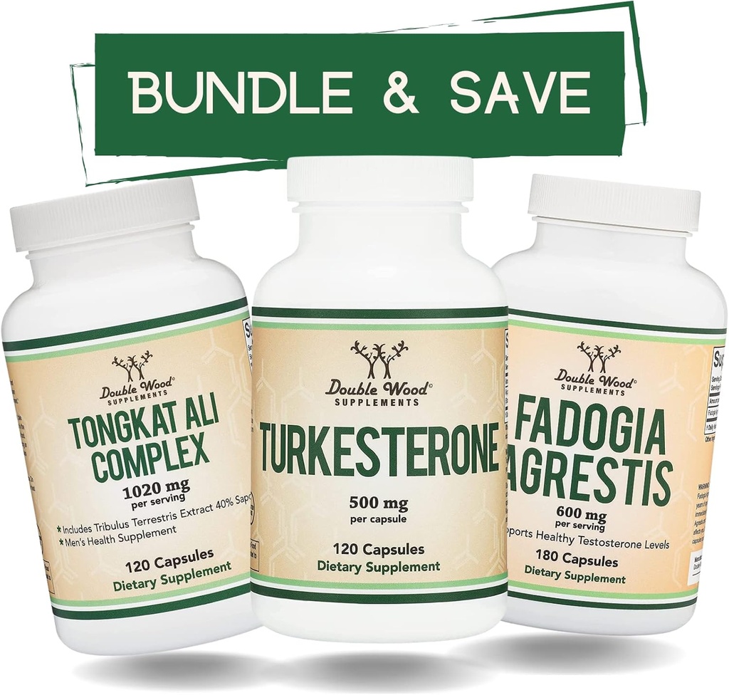 Suppléments en bois double Tongkat Ali, Fadogia Agrestis et Turkesterone Bundle - Ultime trousse de santé masculine pour le support de performance sportif