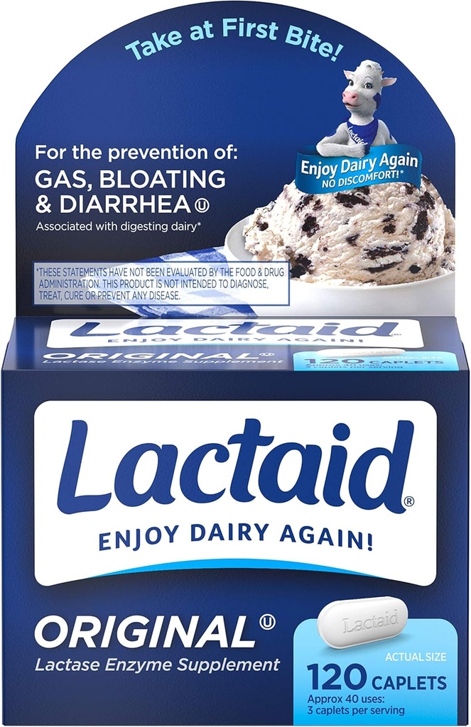 Lactaid Lactase Enzyme Caplets Original - 120 Caplets, Pack of 6