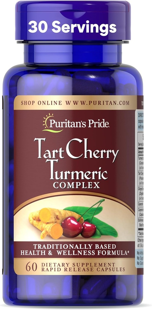 Puritan's Pride Tart Cherry Turmeric Complex, complément alimentaire pour la santé antioxydante, 60 capsules à libération rapide