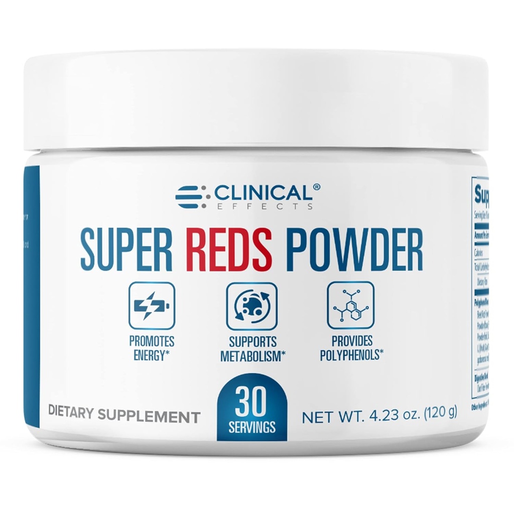 Effets cliniques Poudre de Super Reds - Superfood Poudre de boisson antioxydante - Supplément de polyphénols avec probiotiques pour l'énergie, l'immunité et la santé Gut - 30 portions