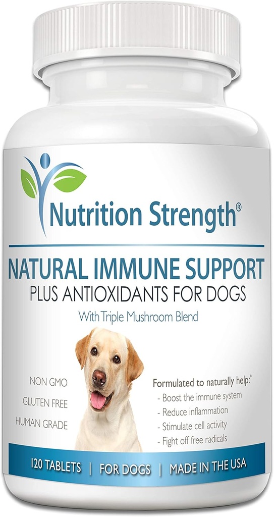 Soutien immunitaire pour chiens plus antioxydants, Reishi, Shiitake, Maitake, Turkey Tail Champignons pour chiens, avec Coenzyme Q10, Sélénium, Vitamine A, 120 comprimés à croquer