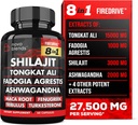 Shilajit 3000mg Tongkat Ali 15 000mg Fadogia Agrestis 1000mg Maca Root 2000mg Ashwagandha 4000mg Fenugreek 1500mg Tribulus Terrestris 500mg Turkestérone 500mg, 8-en-1 supplément mélange pour les hommes