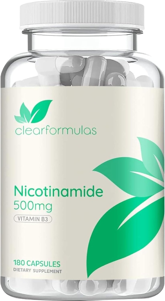 Vitamin B3 Nicotinamide 500mg - High Absorption Form of Vitamin B3 Niacin Flush Free for Hear Skin Brain and Energy Support - NAD Precursor - Made in a cGMP American Facility (180 Servings)