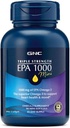GNC Triple Strength Fish Oil EPA 1000 Mini, 1000mg Omega 3, Mini Softgels, soutient les yeux, le cerveau, la peau, les triglycérides sains, le coeur, les articulations, revêtus pour contrôler les Burps de poisson, 45 portions