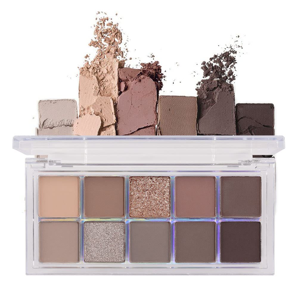 BINGBRUSH 10 Couleurs Palette à paupières gris brun foncé, High Pigmented Matte Shimmer Eyeshadow, Natural Neutre Shiny Eyeshadow Palette de maquillage ultime, Ensemble de palettes de maquillage vibrant