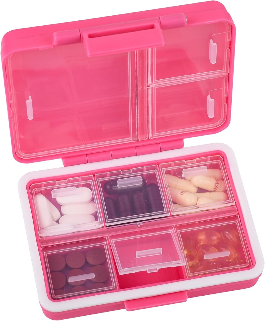 9-Grid Pill Organizer,Portable Pill Box,Grands compartiments de capacité,Conteneur de pilules de voyage,Distributeur de médicaments, Purse de plomb,Boîte de remplissage pour vitamines, huiles de poisson ou suppléments(Rose)