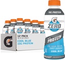 Gatorade Zéro avec des protéines, 10g d'isolat de protéines de lactosérum, Zéro sucre, végétarien, électrolytes liquides, bleu frais, 16,9 Fl Oz bouteille, 12 Pack