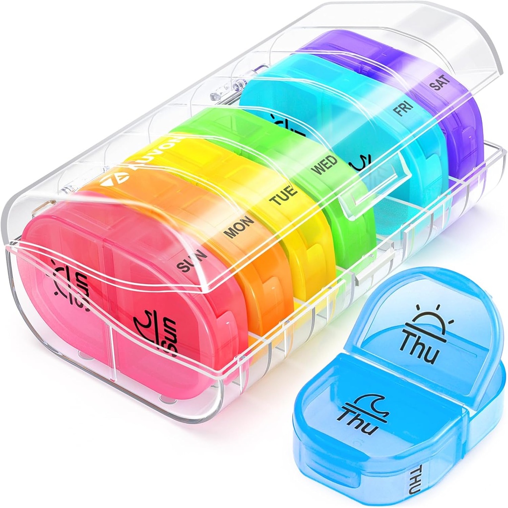 AUVON Pill Box 2 fois par jour, organisateur hebdomadaire de pilule AM PM avec 7 cas quotidien de poche pour tenir la vitamine, la médecine, les médicaments et le supplément