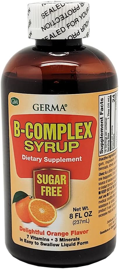 Germa B-Complex Sirop. Supplément diététique. Aide à la santé, à la croissance et au développement des os. Sans sucre.