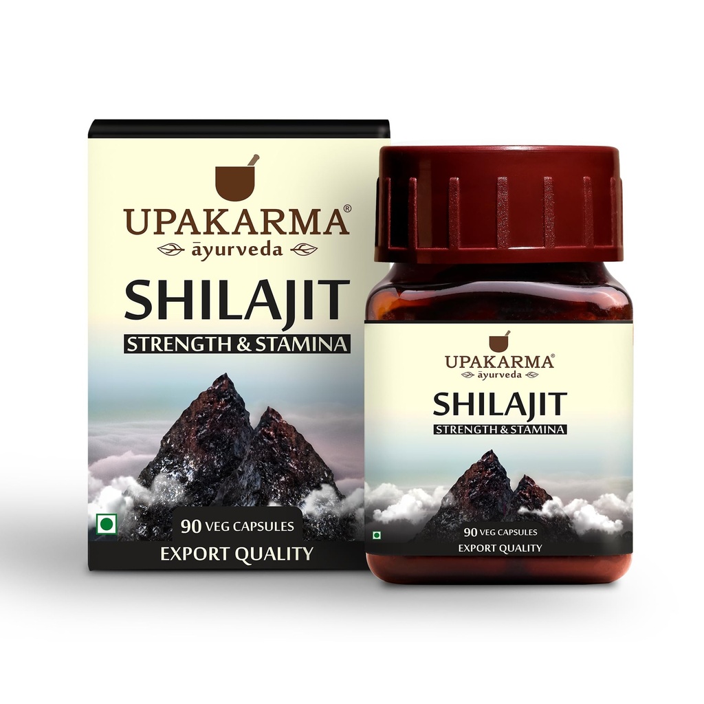 Upakarma Ayurveda 100% Pure Shilajit 90 Capsules pour la force, Stamina,Immune Support,Source naturelle de l'acide fulvic et minéraux de trace-1000 MG pour 2 Capsule(Dose quotidienne), 45 Jours d'approvisionnement - Pack de 1