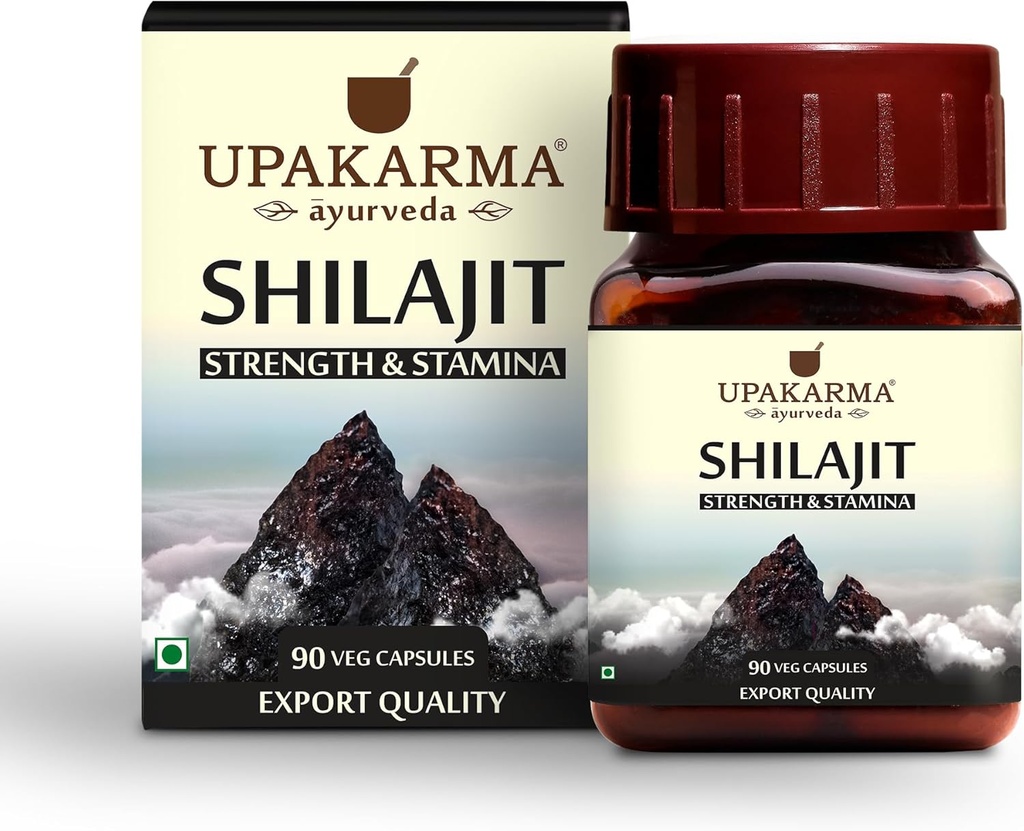 Upakarma Ayurveda 100% Pure Shilajit 90 Capsules pour la force, Stamina,Immune Support,Source naturelle de l'acide fulvic et minéraux de trace-1000 MG pour 2 Capsule(Dose quotidienne), 45 Jours d'approvisionnement - Pack de 1