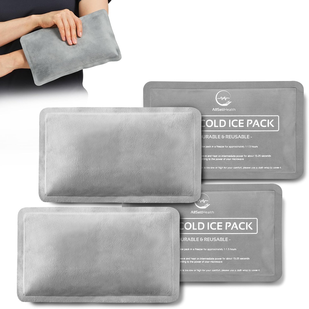 Paquets de glace réutilisables pour blessures - (10" x 6") Paquet de glace souple avec 1 tissu souple en velours côtelé, ensemble de glace souple en gel chaud et froid, gris, paquet de 4