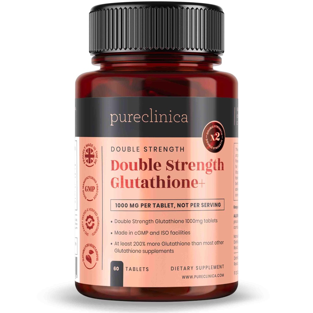 purclinica Glutathion 1000mg x 60 comprimés. avec 500mg Glutathion, 300mg ALA et 200mg Vitamine C par comprimé.