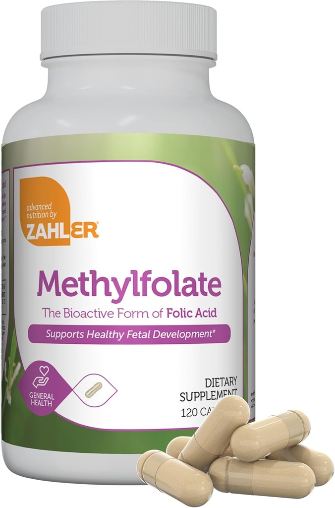 Zahler Méthylfolate - Soutien au développement foetal sain et à la santé génétique - Acide folique méthylé à partir de 1000 mcg DFE L-méthylfolate - supplément de méthyle sans OGM pour les femmes (120 capsules)