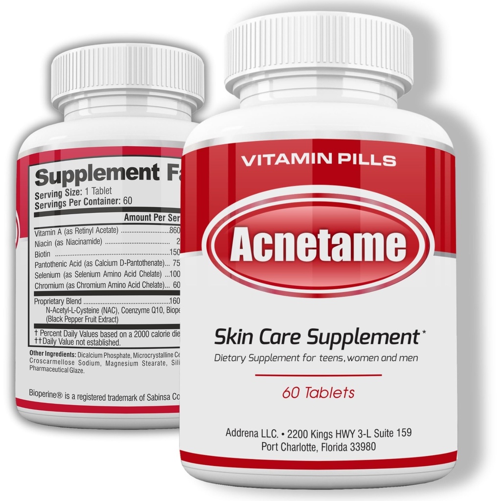 Pilules d'acné- Suppléments de vitamine pour le traitement de l'acné- La peau claire de boutons kystiques hormonaux- Pilules de vitamines de peau huileuses pour les femmes, les adolescents, les hommes et les adultes 60 comprimés