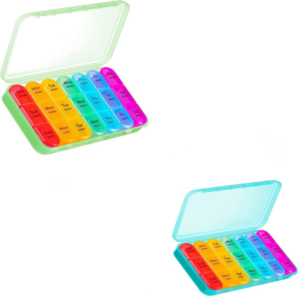 Asprink Green et Cyan 370 Pill Organisateur 3 fois par jour - hebdomadaire Pill Box 3 fois par jour, quotidien Pill Box 7 Day Medicine Organizer