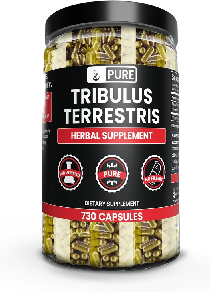Ingrédients originaux purs Tribulus Terrestris, Pas de Magnésium ou de Rice Fillers, Toujours Pure, Verifié en laboratoire (730 Capsules)