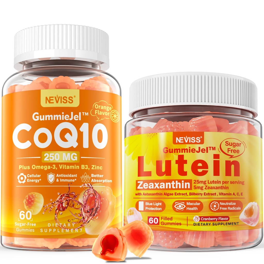 NEVISS CoQ10 Gummies sans sucre 60 Nombre + Gummies lutéines 60 Nombre