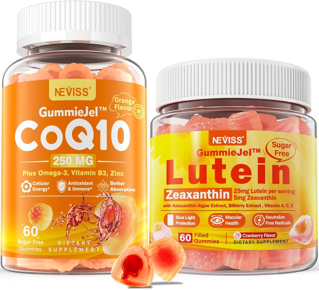 NEVISS CoQ10 Gummies sans sucre 60 Nombre + Gummies lutéines 60 Nombre