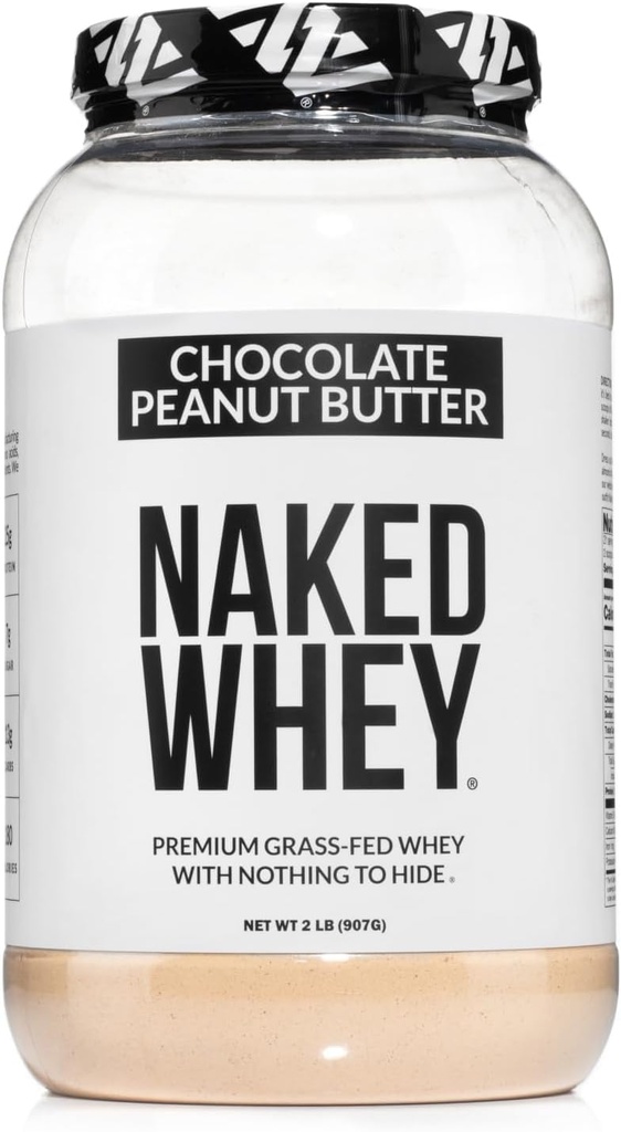 NAKED Whey Chocolate Beurre d'arachide en poudre de protéines, de la farine d'herbe, sans OGM, sans soja et sans gluten.