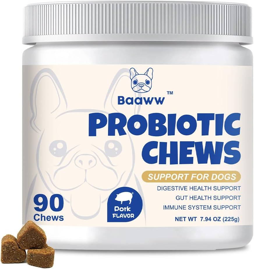 Probiotiques pour chiens - Améliorer la peau, les oreilles, l'équilibre des levures, les allergies, l'immunité de santé, la santé des chiens, la santé digestive avec les prébiotiques, les chiens probiotiques, réduire la diarrhée, 90 Chews (Pork)