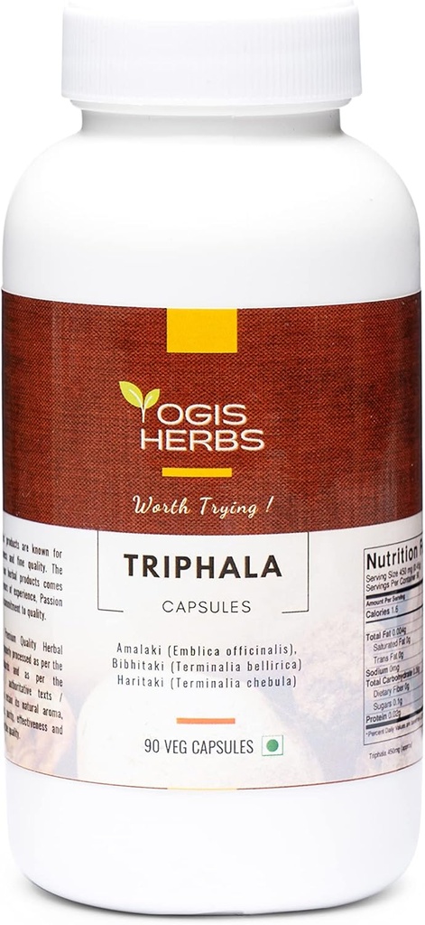 YOGIS HERBS Triphala Capsules Amalaki (Emblica Officinalis), Bibhitaki (Terminalia Bellirica) et Haritaki (Terminalia Chebula) 90 gélules