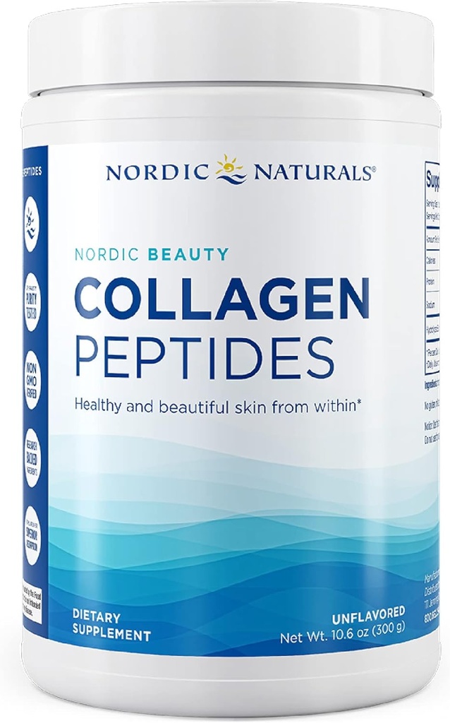 Nordic Naturals Nordic Beauty Collagen Peptides, Unflavored - 10.6 Ounces - Supplément Collagen pour la santé de la peau et l'élasticité - pour boissons chaudes et froides - 30 portions