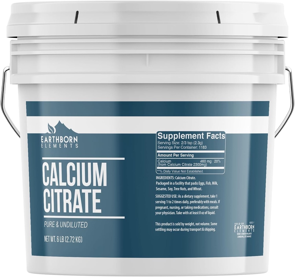 Earthborn Elements Calcium Citrate 1 Gallon Bucket, Pure & Undiluted, Lab Verified (96 Ounce)