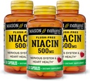 MASON NATURAL Niacin 500 mg sans flush, soutient la santé cardiaque, le système nerveux et la production d'énergie, 60 capsules, boîte de 3