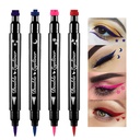 BINGBRUSH Stamp liquide double face Eyeliner Stylo, Face Timbres Maquillage Extremely Black Waterproof Slim Gel Felt Tip High Black Pigment Liquid Eyeliner & Seal resina para tips de gel(Colorful)