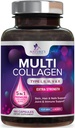 Multi Collagène Supplément 2400 mg - Types I, II, III, V et X Multi Collagène Peptides Pills pour femmes et hommes, Suppléments de collagène hydrolysés, Cheveux, Peau, Nail et Supplément de soutien articulaire - 180 Capsules