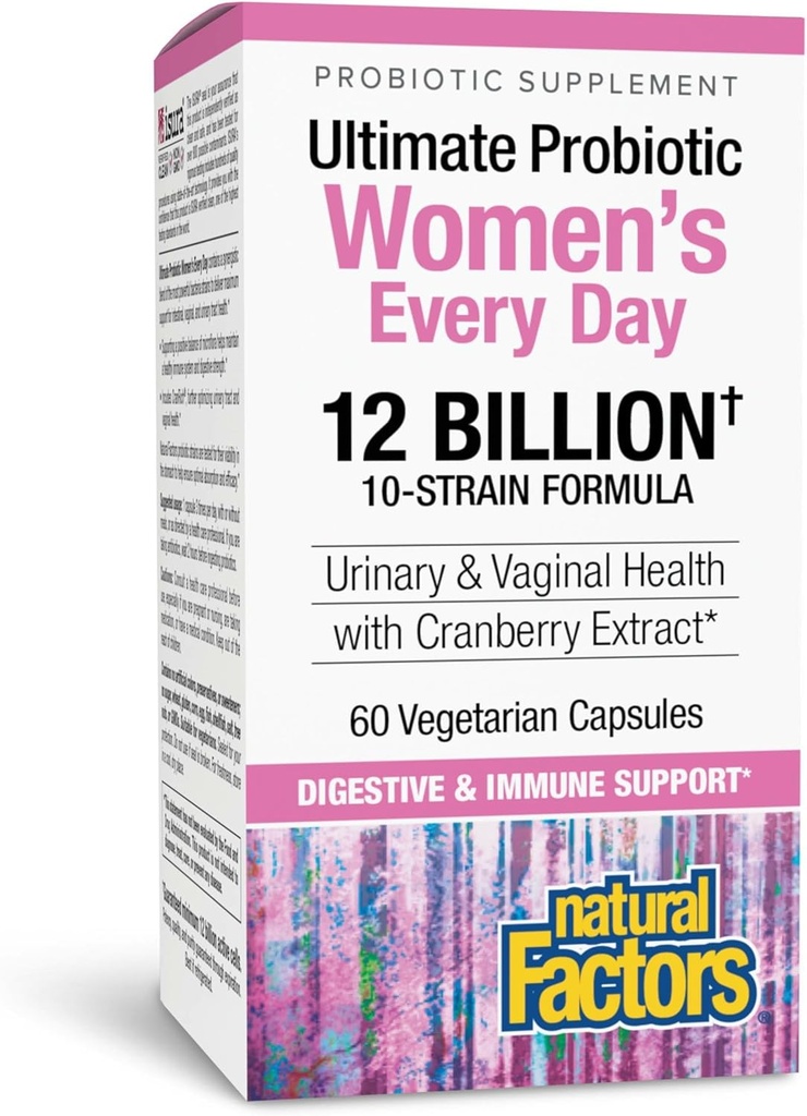 Facteurs naturels Ultimate Probiotic Women's Every Day - Supplément digestif pour la santé - Supplément probiotique pour le traitement urinaire et le soutien de la santé vaginale - 60 capsules végétariennes (60 portions)
