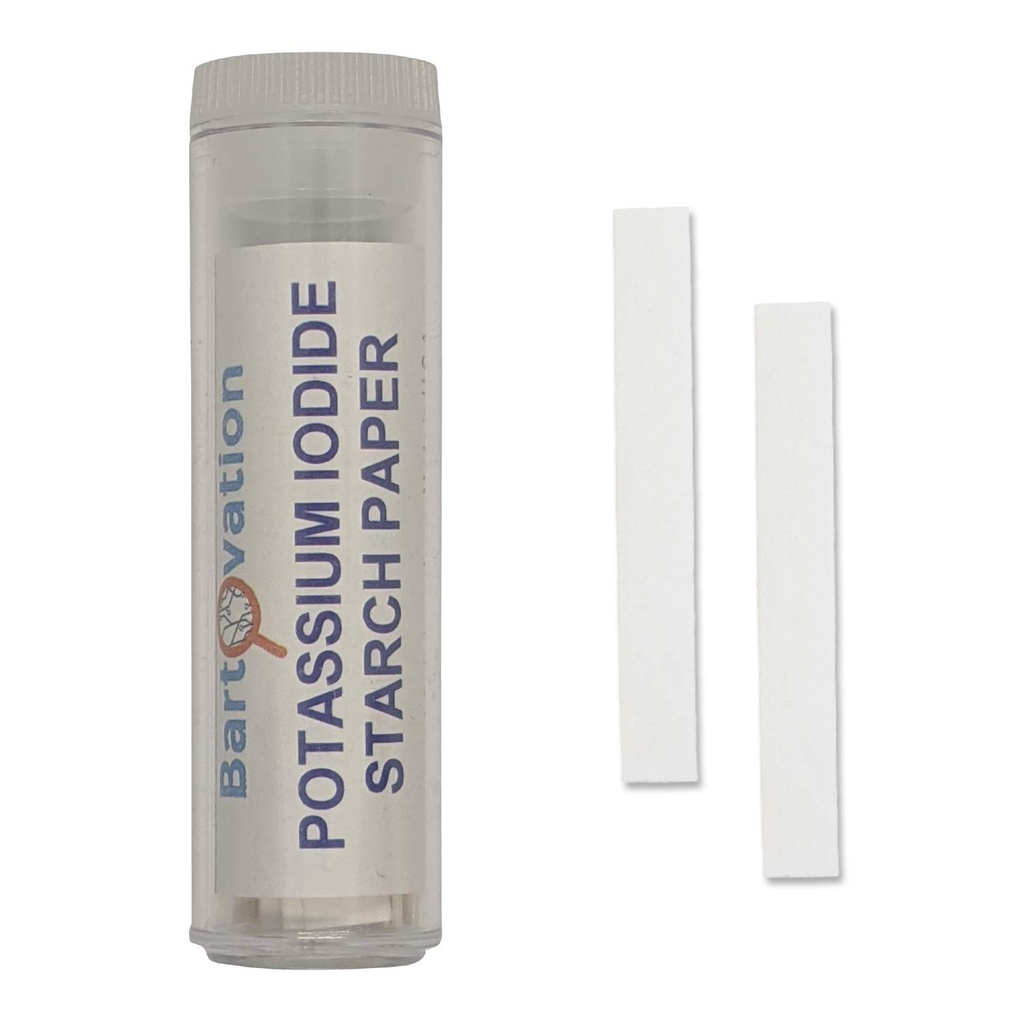 Papier d'essai pour l'oxyde d'amidon d'iode de potassium [Viale de 100 bandes] pour la détection du chlore, de l'iode et du peroxyde - PAS pour l'essai du corps