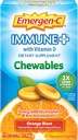 Emergen-C Immune+ Chewables 1000mg Vitamine C avec Comprimé Vitamine D, Supplément de soutien immunitaire pour l'immunité, Orange Blast Flavor - 42 Compte