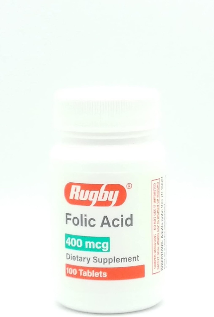 Laboratoires de rugby Acide folique 400 mcg Vitamine B9 Folate Supplément alimentaire quotidien Soutiens sans gluten Santé cardiovasculaire 100 comprimés pour adultes seulement (paquet de 1)