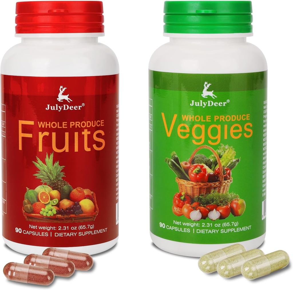 Supplément de fruits et légumes Ingrédients naturels – 2 bouteilles 180 Capsules végétariennes totales.Équilibre naturel 16+18 Mélange de fruits et légumes entiers.