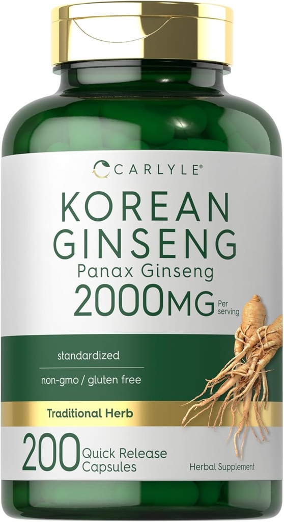 Carlyle Capsules d'extraits coréens de ginseng 2000 mg de 200 Capsules de formule non-OGM et sans gluten