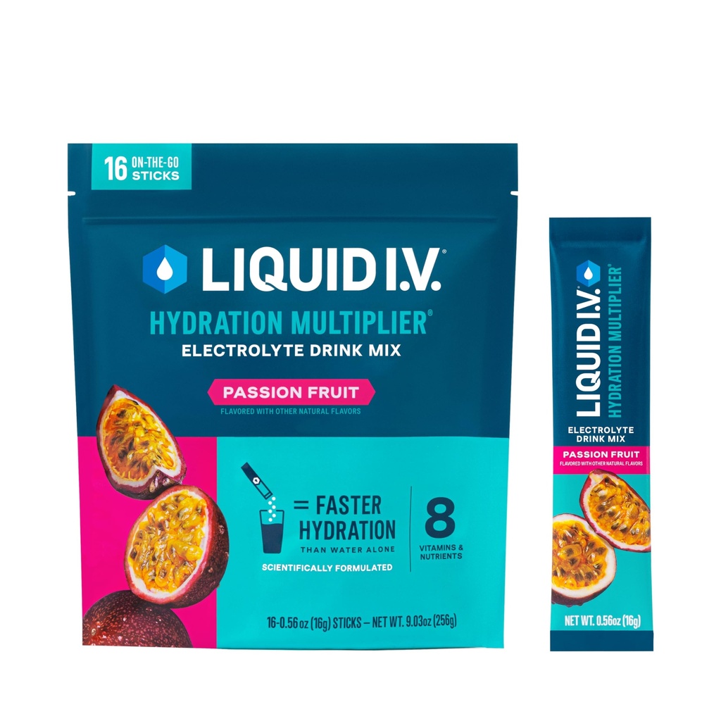 Multiplicateur d'hydratation liquide I.V.® - Passion Fruits Mélange de poudre d'électrolyte 1 Pack (16 portions)