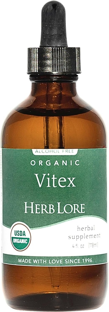 Teinture de vitex à l'herbe - Supplément d'extrait de chasteberry biologique de l'USDA pour les femmes - Supplément d'arbre chaste sans alcool - gouttes véganes 4 Fl Oz