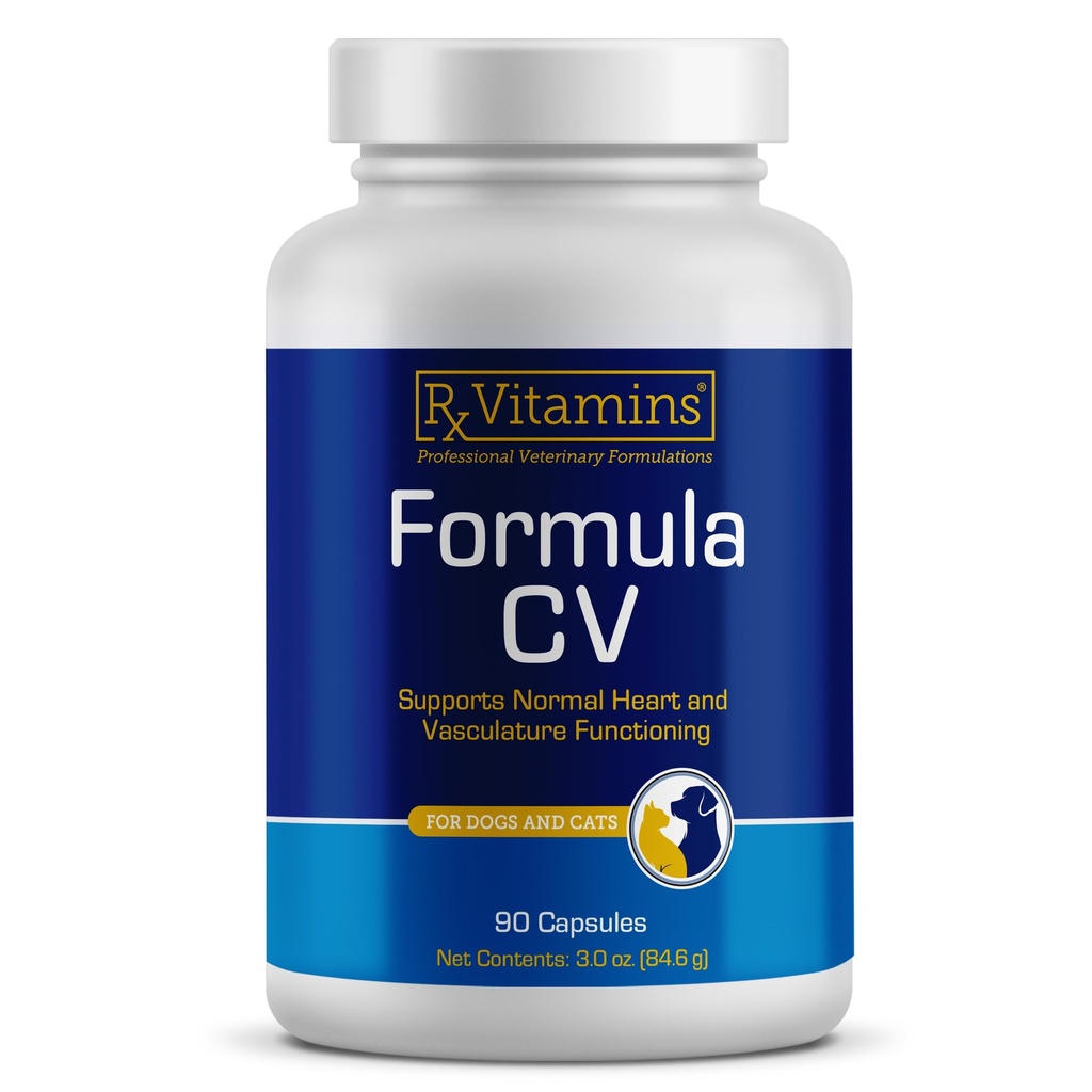 Rx Vitamines Formule CV - Capsules de berry Hawthorn avec Taurine pour chiens et chats - Suppléments de santé cardiaque améliorés avec du magnésium et du potassium - Vitamines de chien senior et Vitamines de chat senior - 90ct