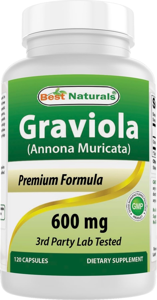 Meilleures Capsules de Graviola Naturelles Annona Muricata, 600 mg, 120 Nombre