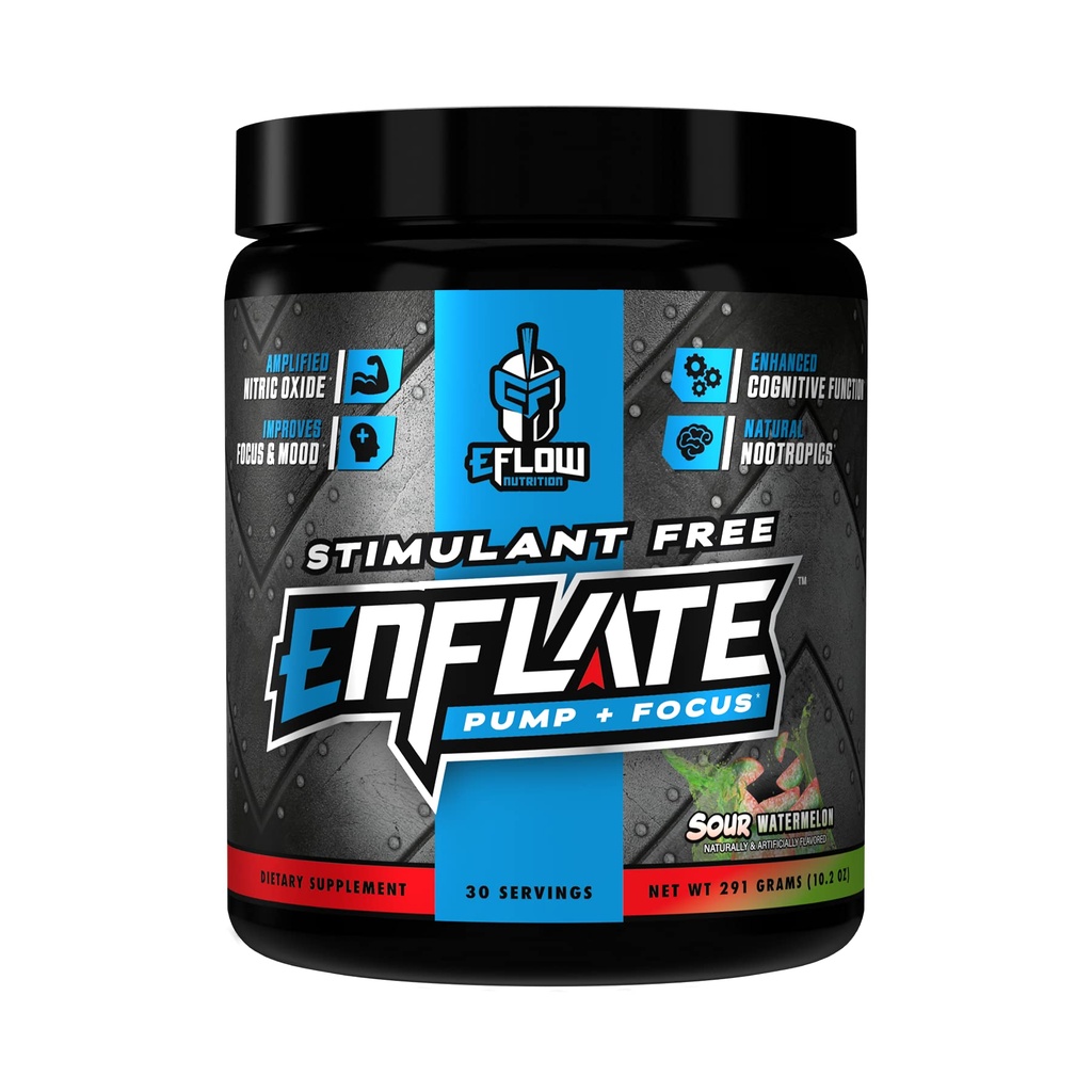 eFlow Nutrition Enfle Stimulant Supplément gratuit de pré-entraînement - Pompe et focus Nootropic Poudre de pré-entraînement pour stimuler la concentration pour les hommes et les femmes - Pastèque aigre (30 portions)
