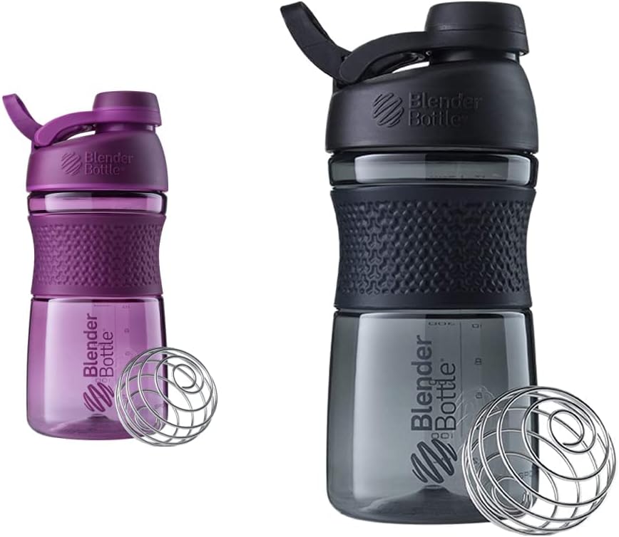Bouteilles de mélange 20-Ounce Noir et Plum Protein Shaker Bouteille avec BlenderBall Wire Whisk
