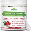 Zazzee D-Mannose Powder Plus, 2000 mg, 67 portions, Potent & Fast-Acting, plus 5 milliards CFU probiotiques et extrait pur de jus de canneberge, casher, libre, 6,5 oz, sans gluten, non-OGM tout naturel