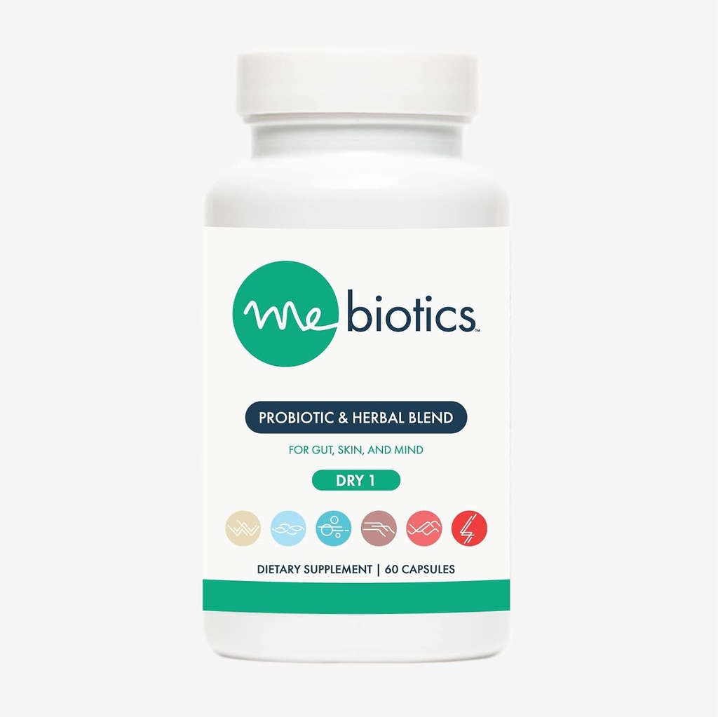 Microbiome Labs Mebiotics Probiotics & Herbal Supplement Dry 1 - Lactobacillus Rhamnosus + Lemon Baume pour la peau + Gut Health - Probiotiques oraux pour soutenir la peau, l'esprit et la peau (60 capsules)