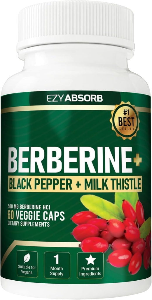 Berbérine sans gluten 500mg, 60Gélule de Veggie avec activateur métabolique A/LA-3 AMPK